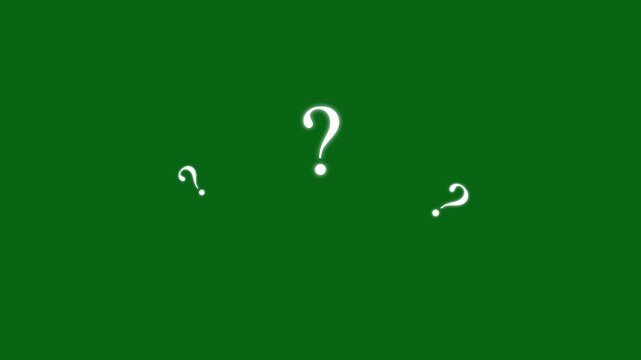 2D Cartoon flat comic Looping pop up question mark flying animated, confused effect raining question mark, motion graphic animation, White question marks on a green background. 4K video