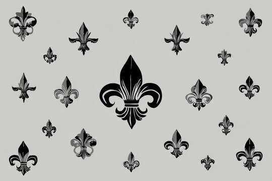 Monochrome fleur-de-lis silhouette collection: minimalist ornamental motifs
