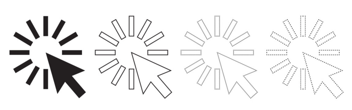  Cursor clicking on a loading spinner icon in black and white outline variations loading bar ajax loader loading indicator mouse cursor computer