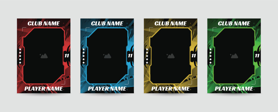 Sports cards with customizable club and player names in different colors