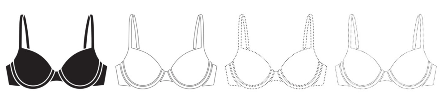 Black padded bra silhouette with outline variations lingerie underwear clothing silhouette illustration template appliance accessory intimate