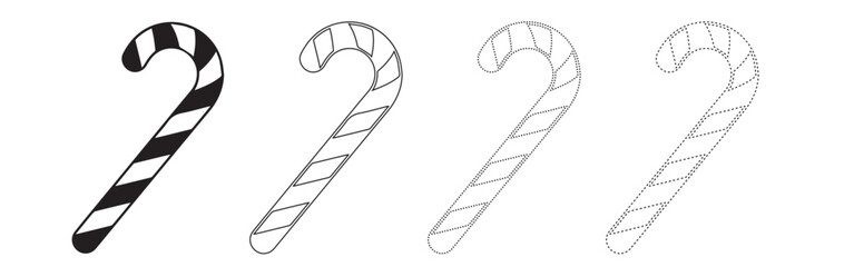Candy cane stripe pattern in a row from solid black and white to outline and dotted lines line art christmas confectionery doodling template © Md Hajrat