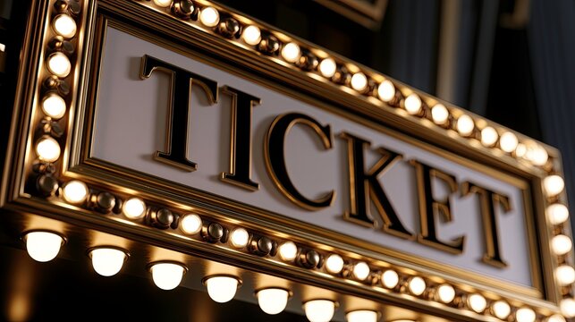 Ticket sign with vintage lights in theatrical style  