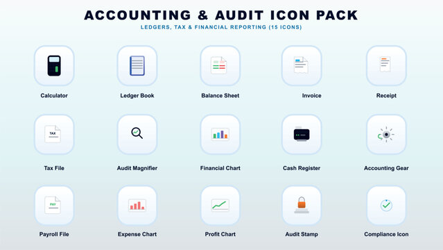 Comprehensive collection of accounting and audit icons for financial reporting Vector