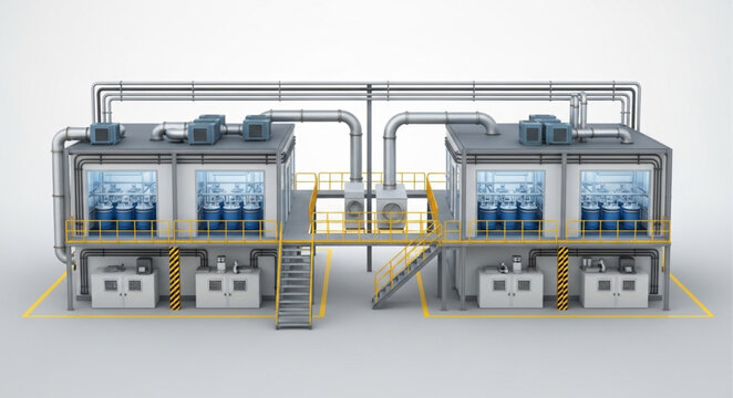 Modern Industrial Factory Production Line with Futuristic Technology.