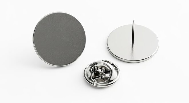 Round silver lapel pin mockup with butterfly clutch back