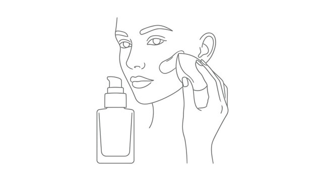 Woman Blending Foundation Makeup Black and White Outline Illustration