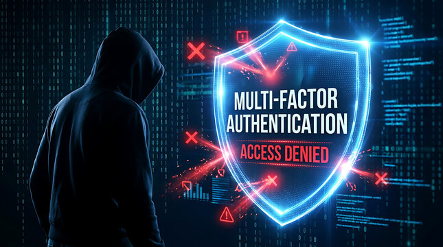 Cybersecurity Shield Blocking Hacker Multi Factor Authentication
