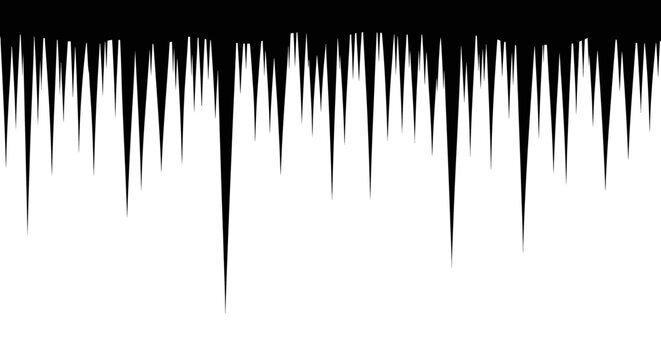 Black icicle shaped sound wave pattern on white background abstract audio waveform music equalizer visualization
