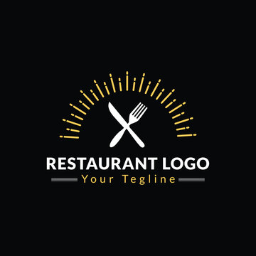 Restaurant logo with spoon and fork icon, modern concept of lines. Restaurant logo, vintage dine logo, royal luxury restaurant logo. Arabian style badge. Halal food, cooking logos