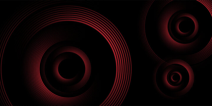 3D black techno abstract background with glowing red circle lines decoration. Modern and futuristic design with curved lines style.