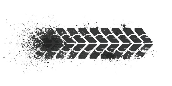 Black tire track print with ink splatter texture