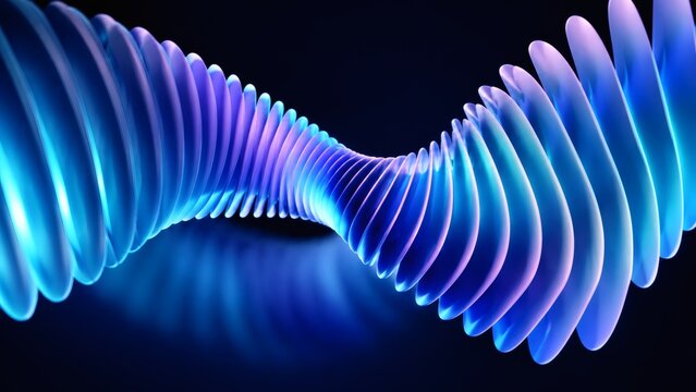 Abstract 3d wave form with glowing blue and purple gradient discs