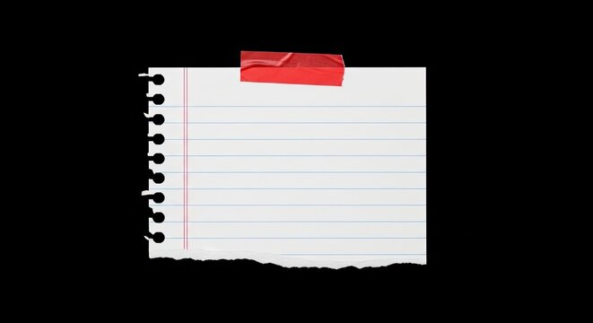 Torn lined notebook paper taped on black background