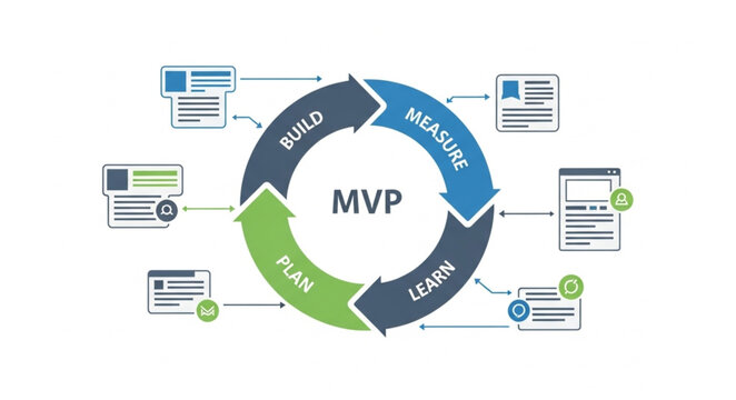 MVP development cycle diagram with planning build measure learn stages.