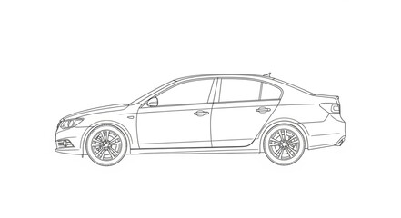 Fototapeta premium Modern Sedan Car Outline Drawing.