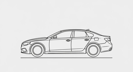 Obraz premium Modern Sedan Car Outline Drawing Side View.