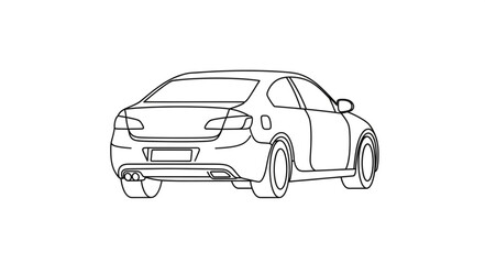 Fototapeta premium Modern Sedan Car Rear View Outline Drawing.