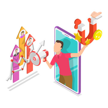 3D Isometric Flat  Illustration of PR Strategy. Item 3
