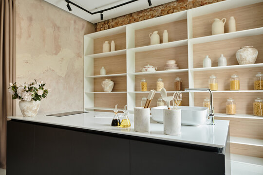 Stylish modern apartment kitchen showcasing elegant design and inviting ambiance