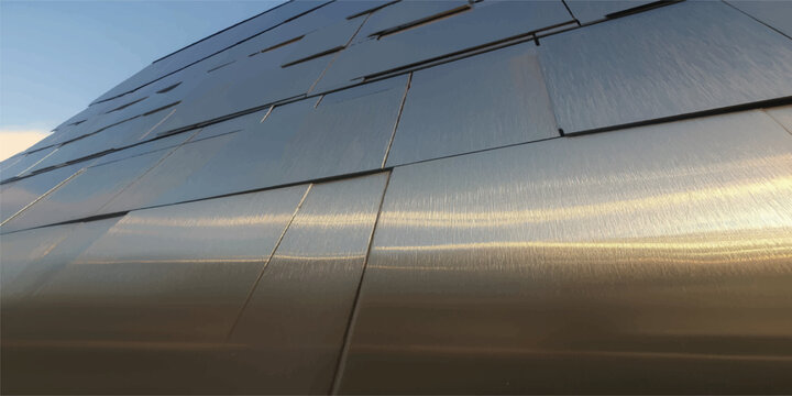 Modern building facade with metal cladding and reflections brushed metal sheet building exterior surface modern architecture panel metallic surface cladding