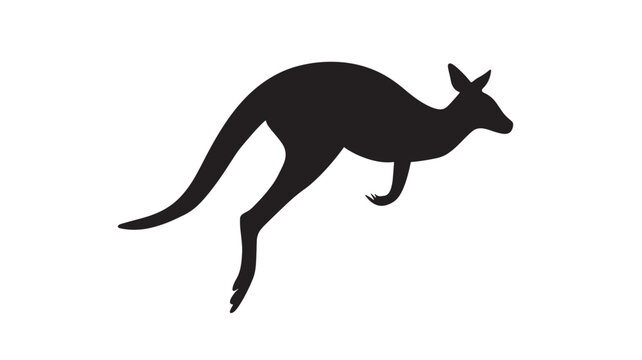 Kangaroo silhouette icon with black outline on white background featuring animal, marsupial, Australia with hopping and mammal elements for nature,