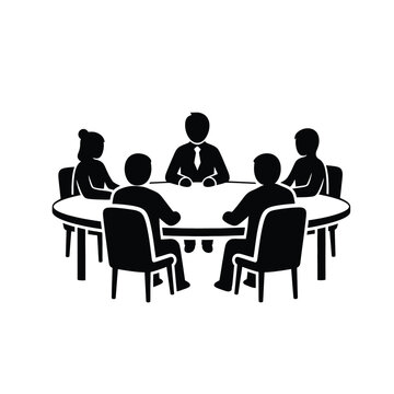 Business meeting icon with people sitting around a round table