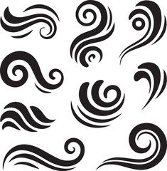 Fototapeta premium Elegant Black Wind Swirls and Decorative Tribal Air Motion Vector Set