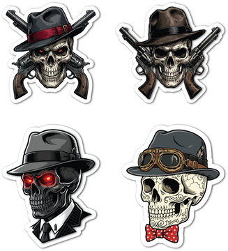 Steampunk Skull Character Sticker Set