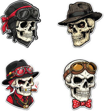 Skull Aviator Sticker Set Vector Collection