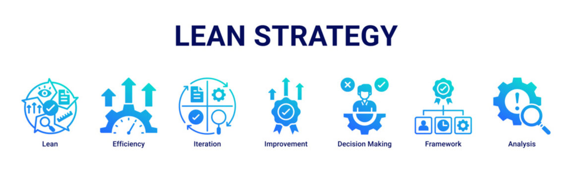 Lean Strategy web banner icon vector illustration with icons of Lean, Efficiency, Iteration, Improvement, Decision Making, Framework and Analysis