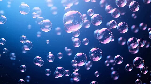 Transparent bubbles floating in deep blue