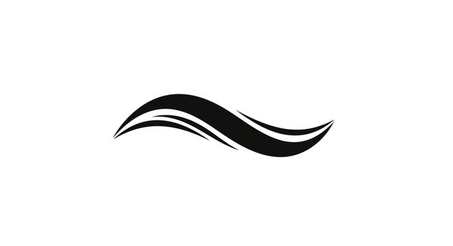 Black wavy abstract symbol or logo on white background representing motion or fluidity in design