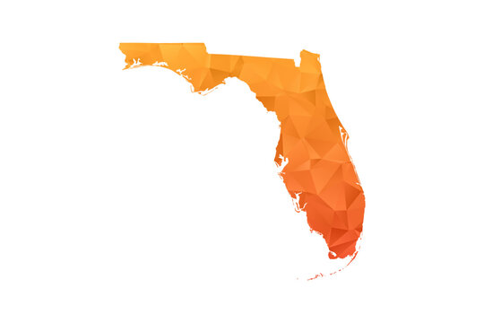 Florida Map - Polygon Style Vector Illustration in Orange Gradient, Low Poly Geometric Design, Isolated on White Background for Infographics and Education.
