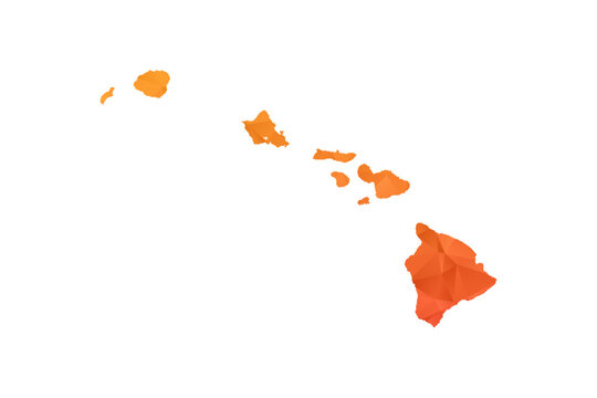 Hawaii Map - Polygon Style Vector Illustration in Orange Gradient, Low Poly Geometric Design, Isolated on White Background for Infographics and Education.