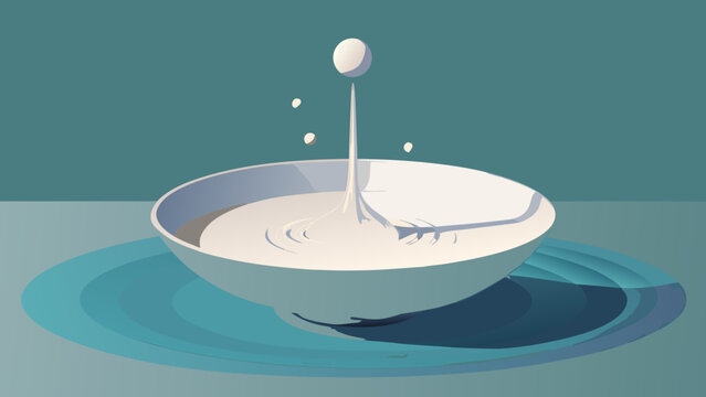 Milk or liquid splash in a bowl with ripple effect abstract symmetry background contrast highlight illustration creative