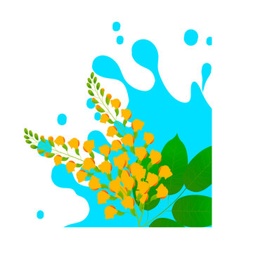 Songkran water festival splash with yellow Ratchaphruek flowers isolated on transparent background