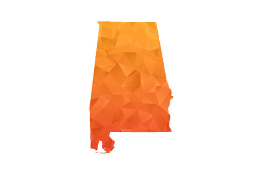 Alabama Map - Polygon Style Vector Illustration in Orange Gradient, Low Poly Geometric Design, Isolated on White Background for Infographics and Education.