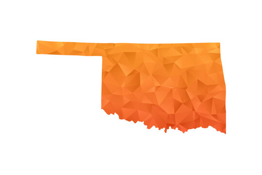Oklahoma Map - Polygon Style Vector Illustration in Orange Gradient, Low Poly Geometric Design, Isolated on White Background for Infographics and Education.