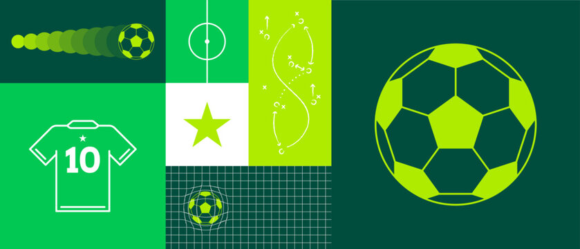 Football Illustrations. Set of Football or Soccer Vector Illustrations with Soccer Ball, Football Jersey, Tactics, Pitch.  