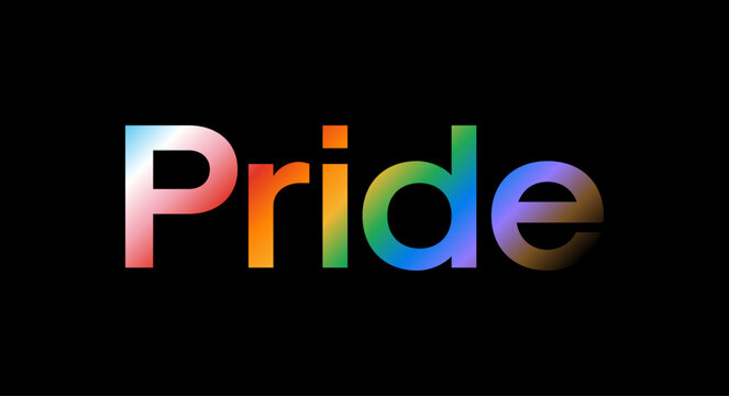 Pride Typography with Rainbow Gradient. Vector 'Pride' Text with LGBTQ Pride Colour Gradient on Black Background. 