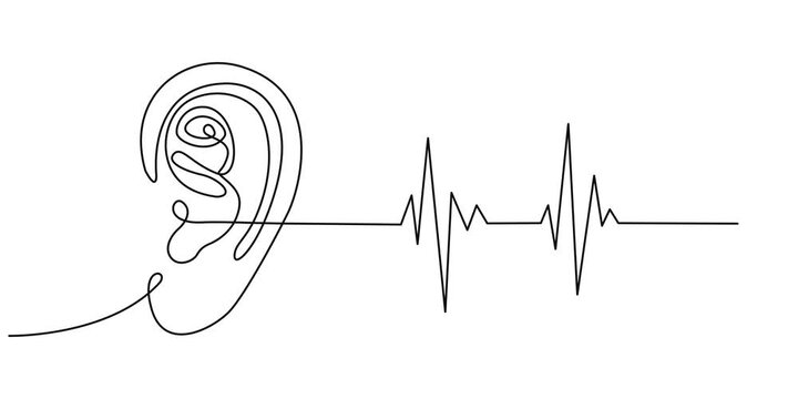 Human ear continuous one line art drawing, abstract, ear outline, minimalist, vector single line 4k animation video  on White background.,Video. Human ear continuous one line drawing animation