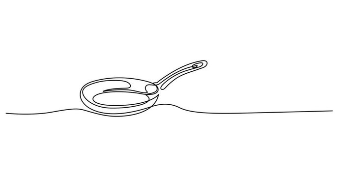 Continuous one line drawing frying pan, kitchen, equipment concept, single line art style 4k motion,Continuous one line drawing frying pan, kitchen, equipment concept, single line art style vector