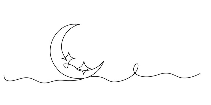 Self animated continuous one line drawing of moon. Single black line. Full length one line 4k animation video