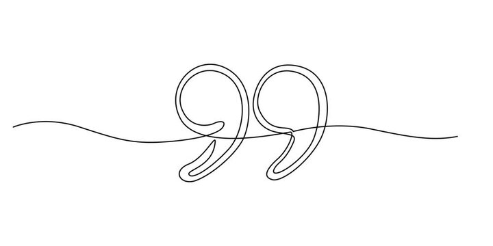 Animated self drawing of continuous line draw quote mark. Full length one line animation. 4K, One continuous line illustration of quote mark icons. Continuous line drawing of quotes. 4K video alpha.