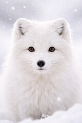 Obraz premium Charming arctic fox with snowy background and soft fur