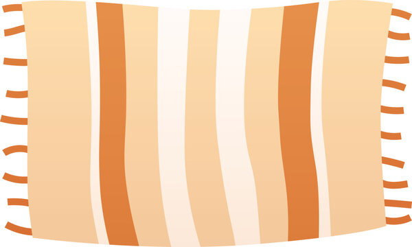 Beige striped towel with fringe flat vector icon, clean cotton textile for bathroom, shower or kitchen hygiene procedure