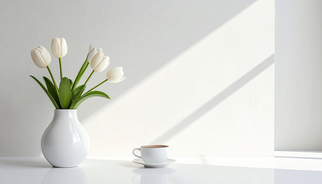 Tulipes blanches dans un vase sur la table