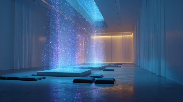 Tranquil Wellness Room with Holographic Projection and Breathing Space for Mindfulness and Relaxation