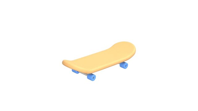 Skateboard icon 3d rendering animation on 4k.	